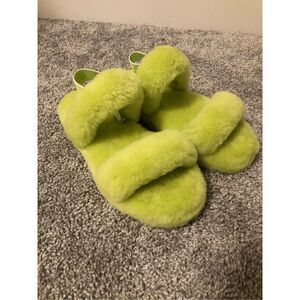 UGG oh yeah fluffy Slide Slipper Sandals Women’s Neon Green Size 5